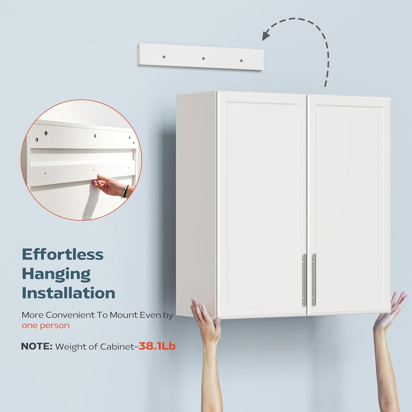 Laundry Room Wall Cabinet with Adjustable Shelf,Wall Mounted Kitchen Cabinets with Two Shaker Doors,Upper Storage for Laundry Room, Bathroom, Kitchen,Large,White