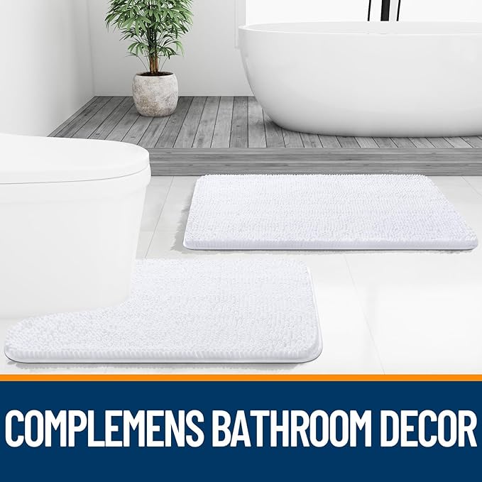 OLANLY Toilet Rugs U-Shaped 20x20, Extra Soft Absorbent Chenille Contour Bathroom Rugs for Toilet, Dry Quickly, Machine Washable, Non-Slip Bath Mat, White