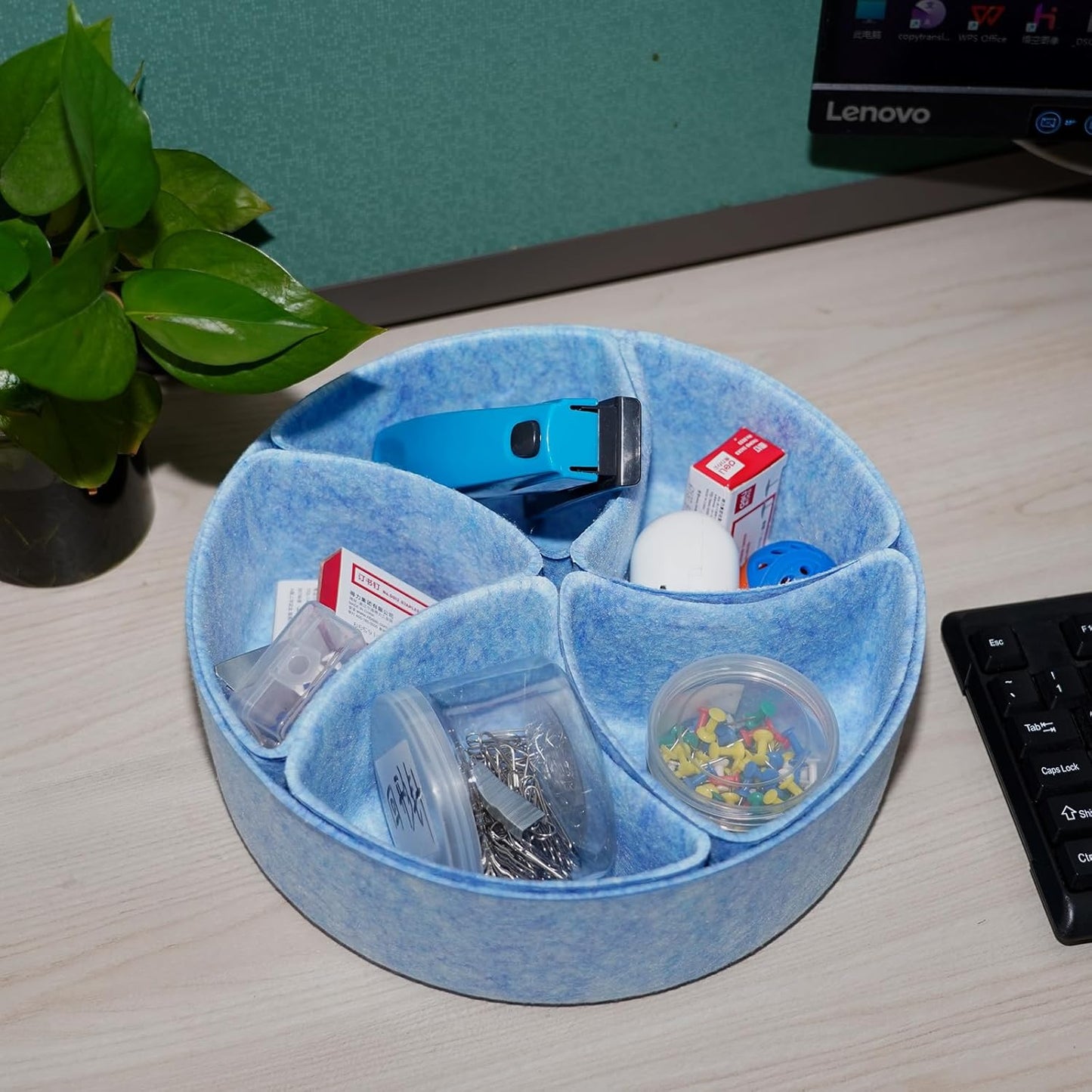 Felt Desk Drawer Organizer Tray,8 Pack Office Desk Drawer Dividers,Felt Drawer Round Storage Box For Saving Space,Makeup Drawer Organizer Bins.(Blue)