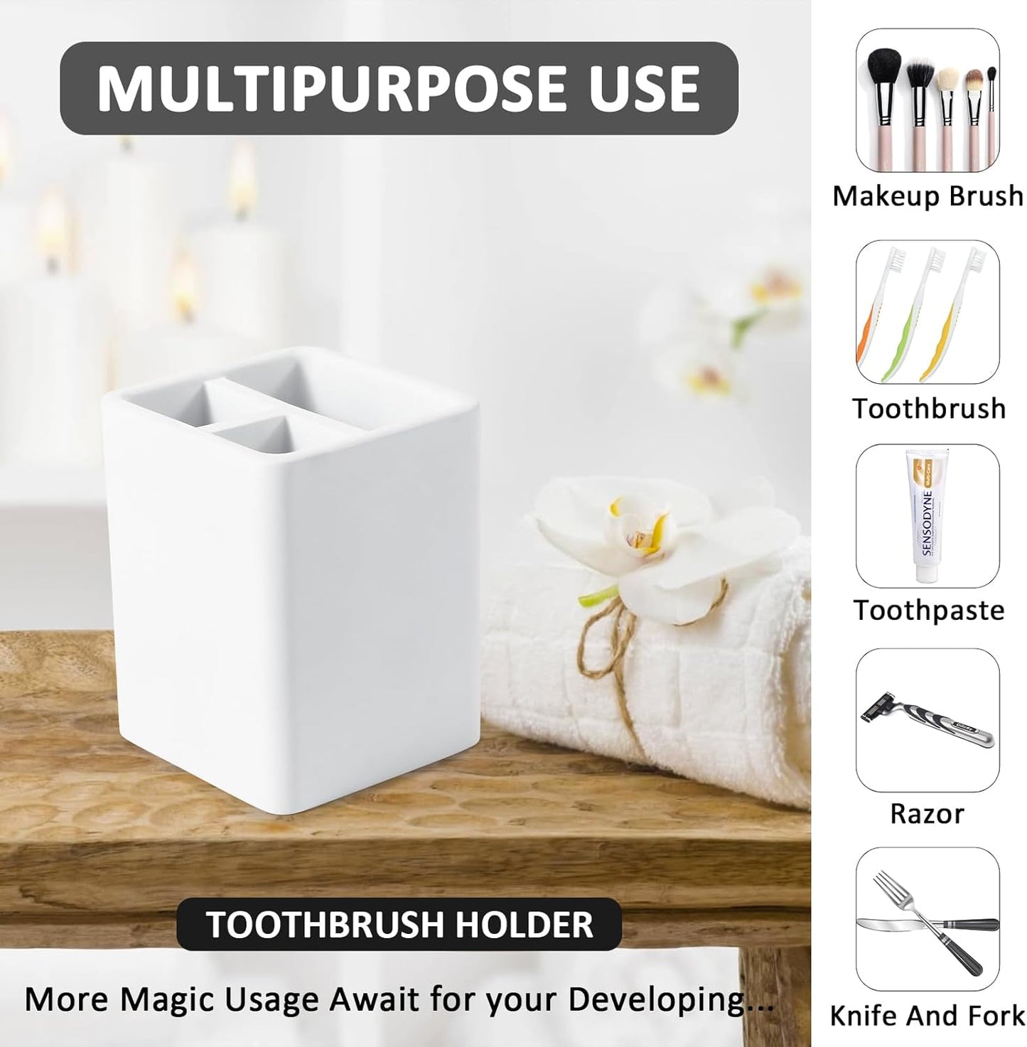 Resin Bathroom Toothbrush Cups Set with Holder and Tray, 4 Pcs Matte White Bathroom Accessories Set Counter Organizer for Sink Home Decor