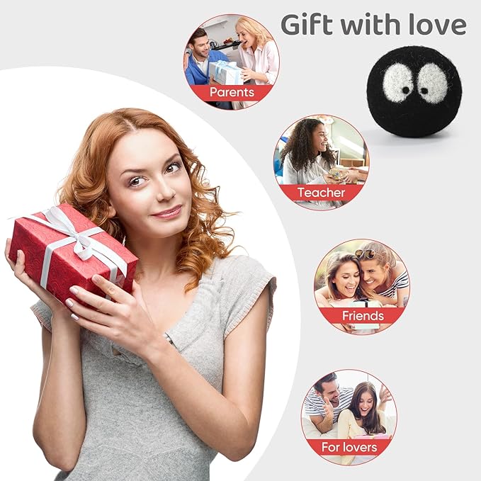 Wool Dryer Balls 6 Pack, Natural Fabric Softener, Dryer Balls Laundry Reusable, Reduces Clothing Wrinkles and Saves Drying Time (Black)