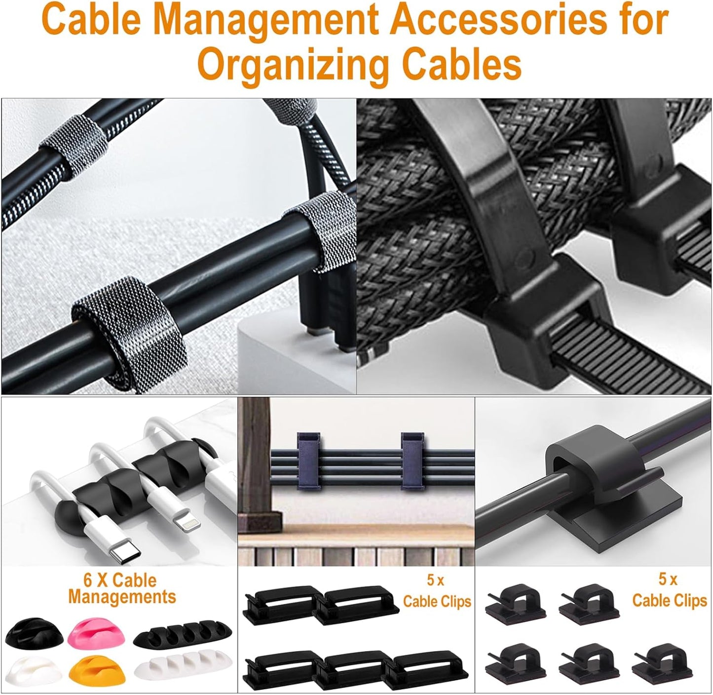 YUANYE Cable Management Box 2 Pack with 122 Cable Clips Set, Large Cord Organizer Box Hide Power Strip for Computer, Router, USB Hub and Under Desk Power Strip, Safe ABS Material Cord Management