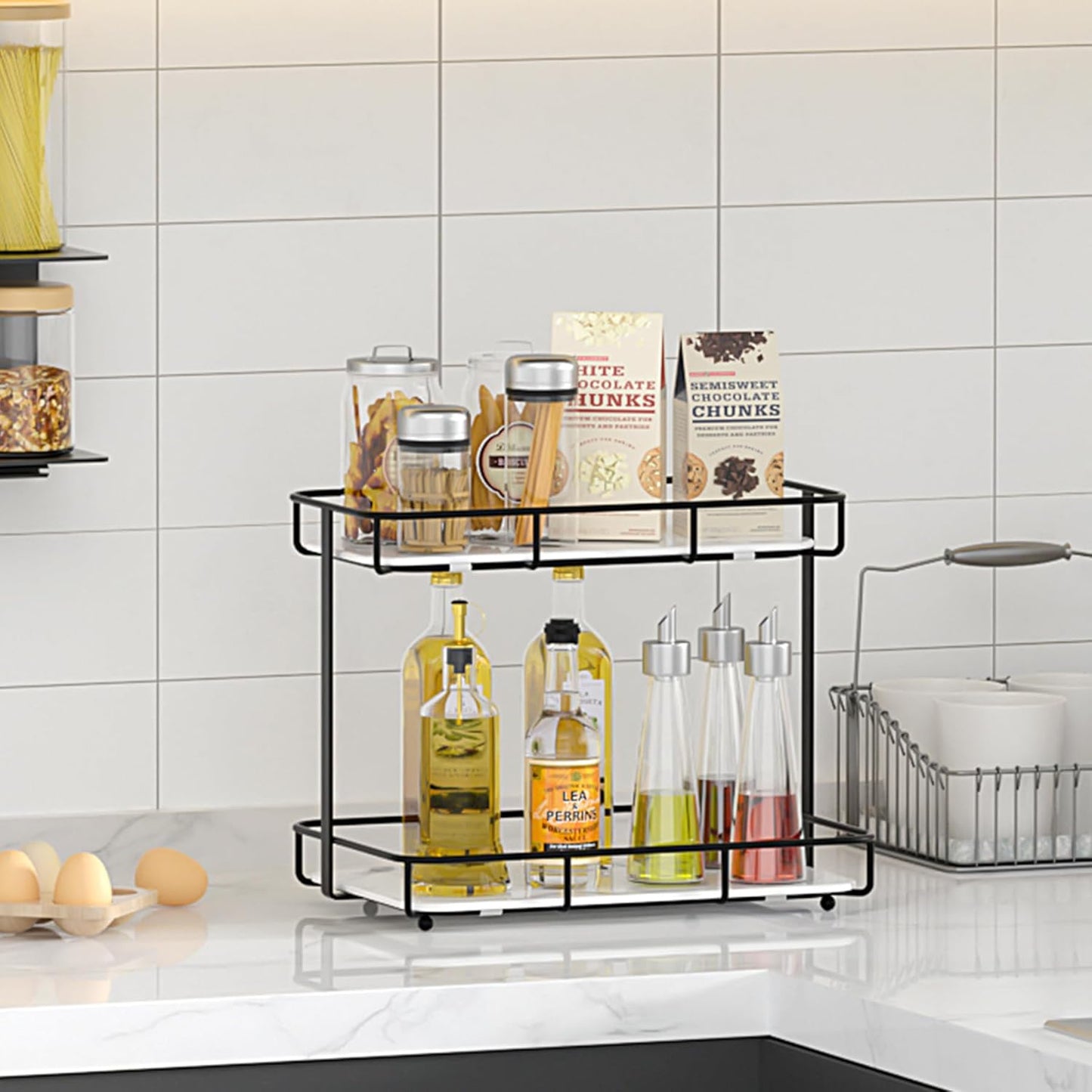 Bathroom Organizer Countertop Perfume Organizer Makeup Organizer Cosmetics Storage Display Rack Vanity Tray Dresser Stainless Steel Gold Shelf White Marble Ceramic Tray