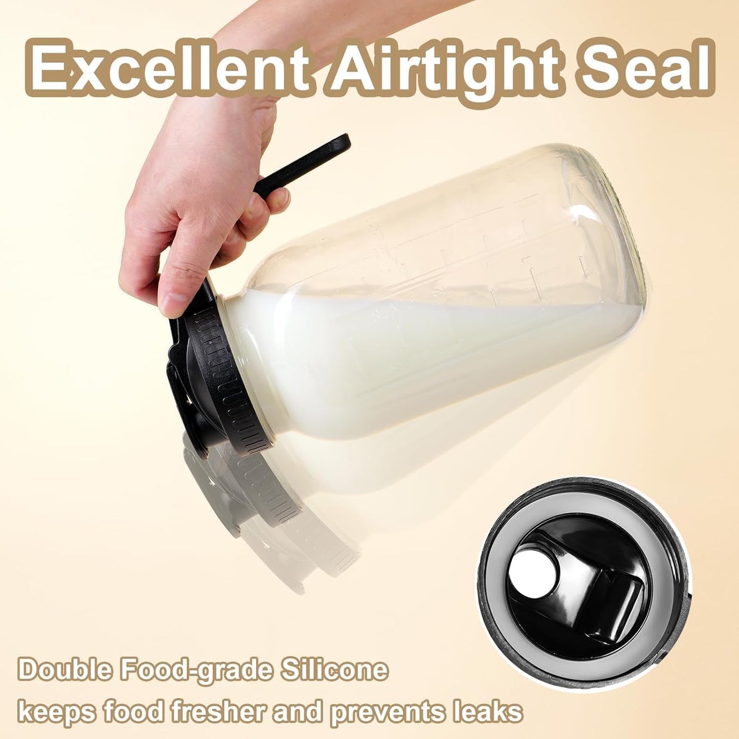 2 Pack 64 oz Glass Pitcher with Lid for Fridge, Half Gallon Pitcher with Lid, Leak Proof, Wide Mouth, 1/2 Gallon Glass Juice Jug for Ice Tea and Coffee (Black)