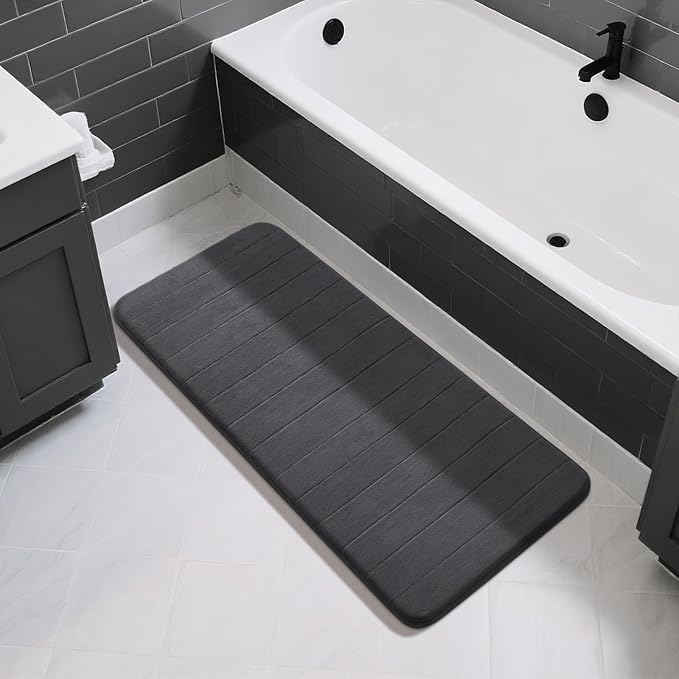 Yimobra Bathroom Runner 55"x24", Non Slip Memory Foam Bath Mat, Super Soft Water Absorbent Hallway Carpet, Machine Washable Rug for Vanity Tub Shower, Dark Gray