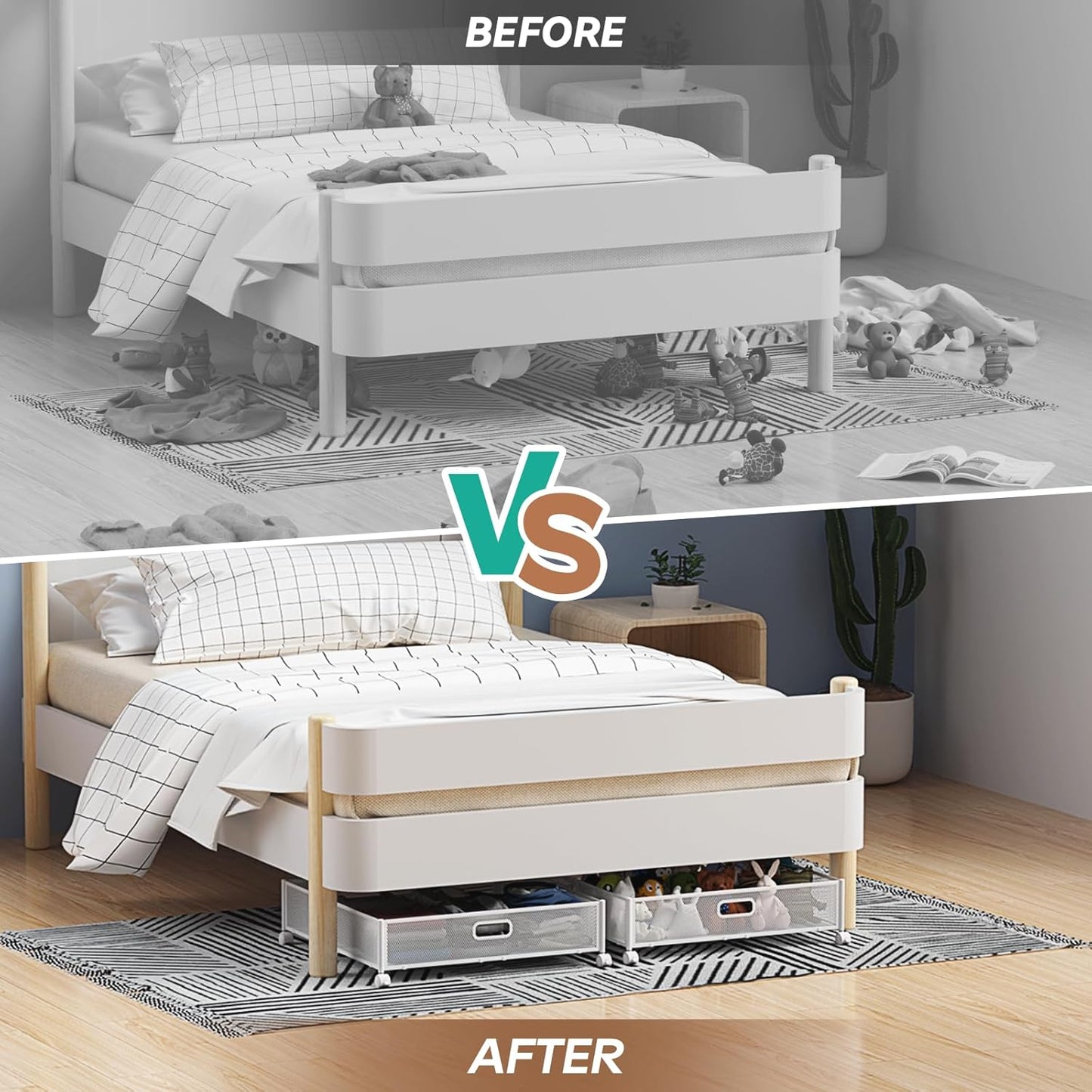 Under Bed Storage, Under the Bed Storage Containers with Wheels, Under Bed Shoe Storage Organizer Drawer, Tool-free Assembly Metal Underbed Storage Containers for Bedroom Clothes Shoes Blankets -4PCK