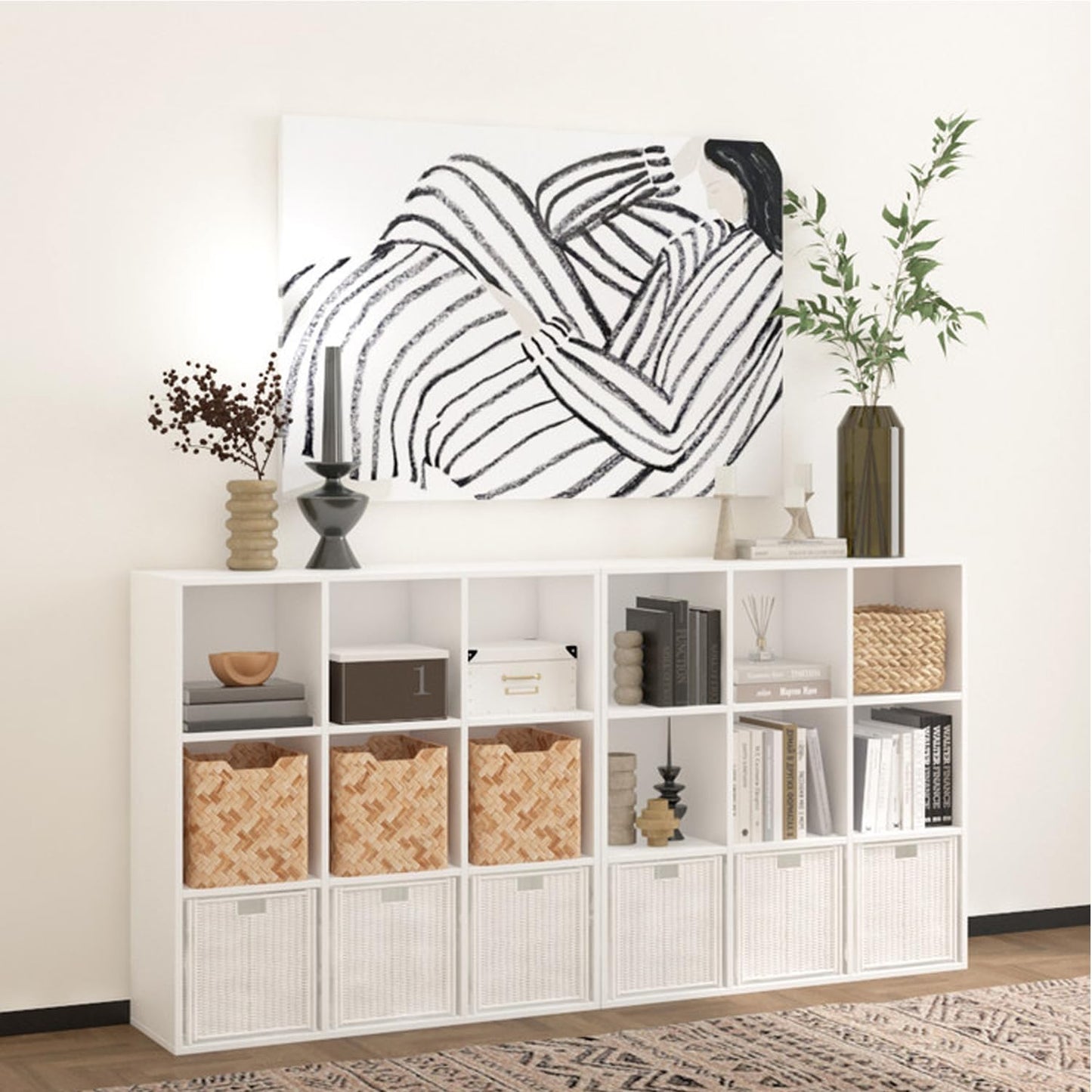 Wooden 9 Cube Storage Organizer with Closed Back Panel,White Cube Shelf Cubby Storage Organizer with Compartments for Living,Bookshelf,Storage Organizers Easy to Install (White, 9 Cube-13in)
