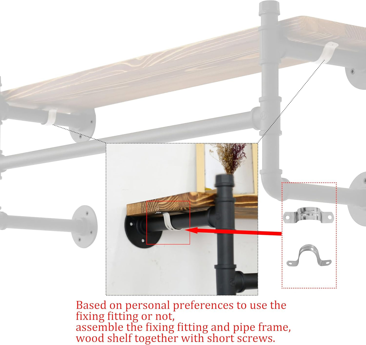 WEBI Wall Mounted Clothes Rack with Shelf,32" Industrial Pipe Clothing Rack with Shelves,Heavy Duty Iron Garment Rack Bar,Retail Display Clothes Rod for Clothes,Laundry Room,Black