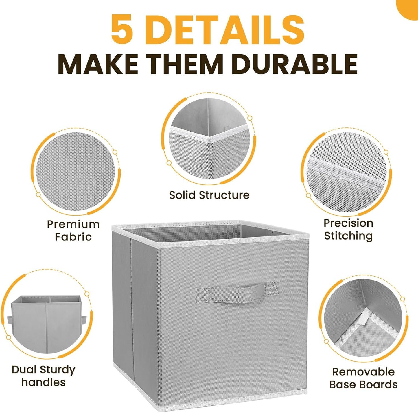 Criusia Large Storage Cubes, 13x13 Cube Storage Bins (Set of 10), Fabric Collapsible Storage Bins with Dual Handles, Foldable Cube Baskets for Shelf, Closet Organizers and Storage Box (Grey)