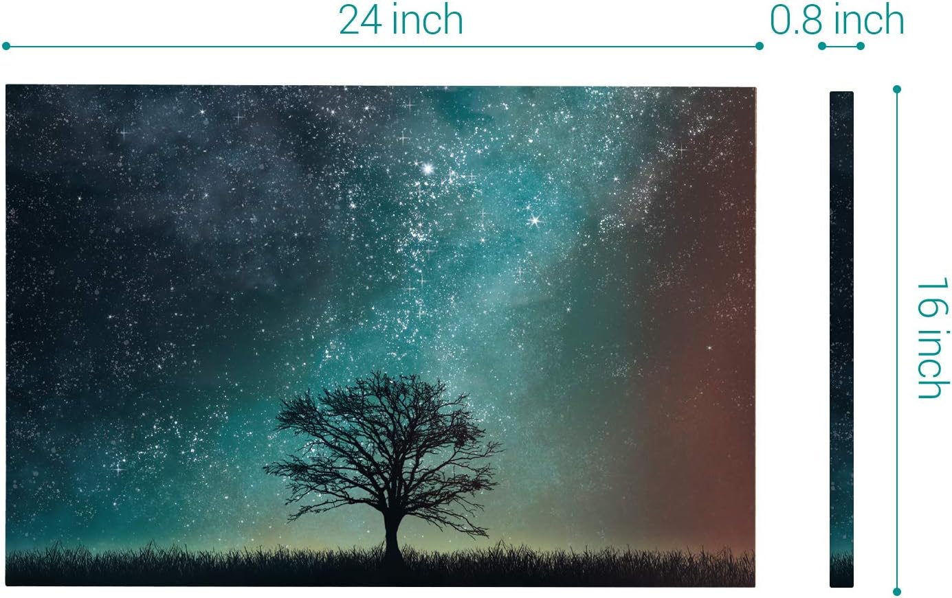 Navaris Magnetic Dry Erase Board - 16 x 24 inches Decorative White Board for Wall with Design, Includes 5 Magnets and Marker - Starry Sky and Tree