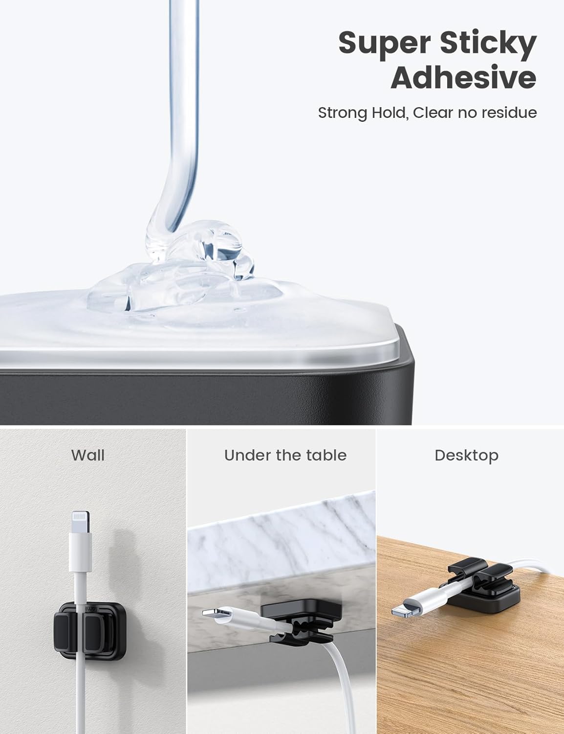 3-in-1 Cord Spring Clip Holder - Lamicall Small Clips for Desk Cable Organizer, Adhesive Adjustable Cable Holder for Charger Wire, USB Cord, Office, Car, Cord Management, Desk Accessories, 6Pcs