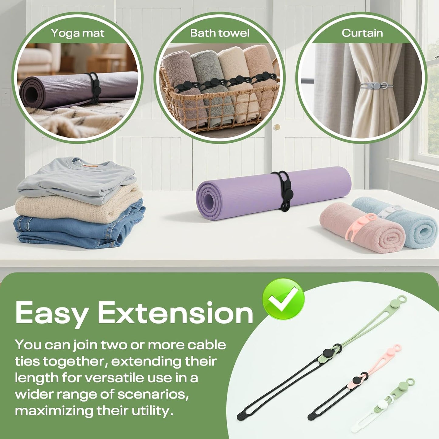 Silicone Cable Ties Reusable, Elastic Wire Organizer Ties, for Charging Cables, Electrical Cords, Computer Wires, USB Data Cable Management, Cord Organizer (6 Colors, 3 Sizes)