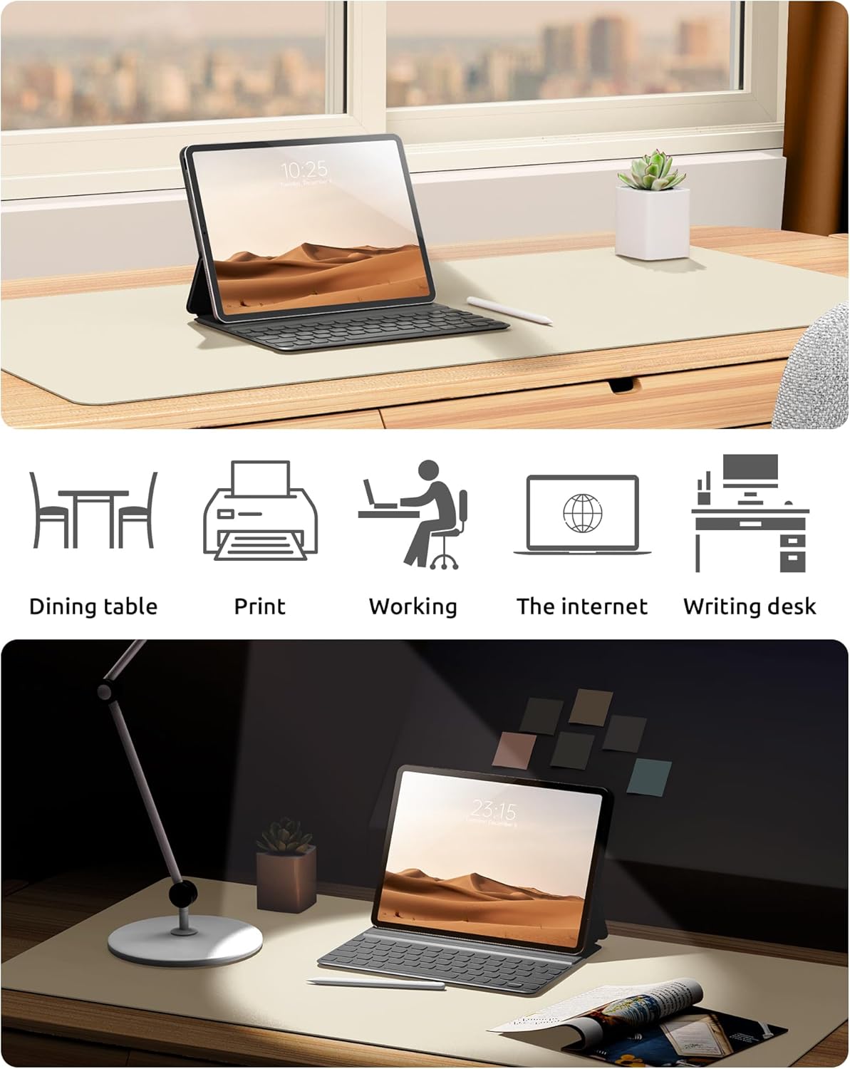 YSAGi Leather Desk Pad Protector, Office Desk Mat, Large Mouse Pad, Non-Slip PU Leather Desk Blotter, Laptop Desk Pad, Waterproof Desk Writing Pad for Office and Home (Cream, 23.6" x 13.8")