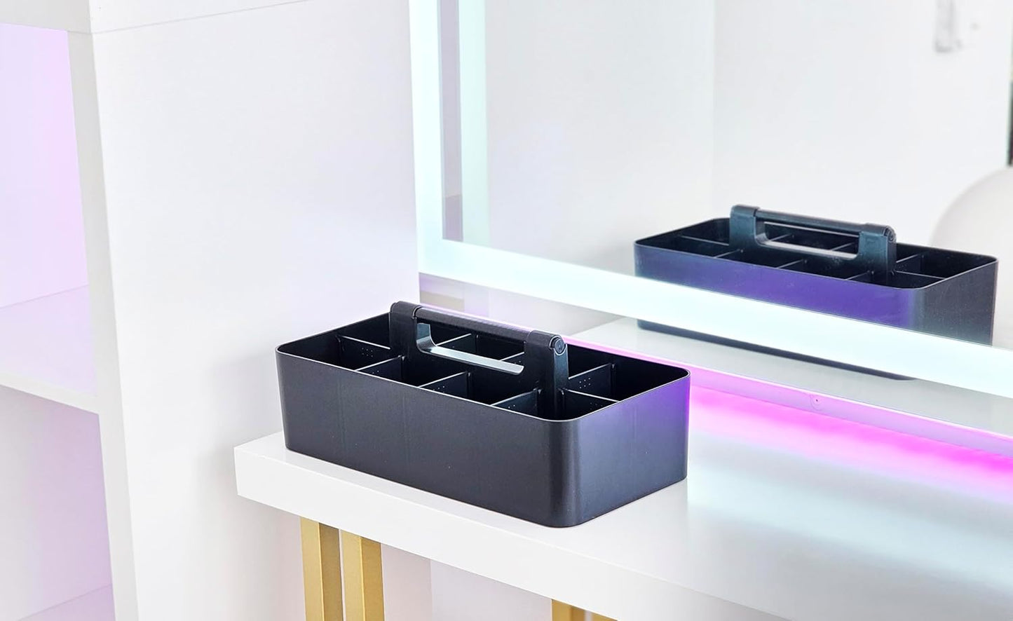 Portable Caddy Organizer -2 Stackable Plastic Caddy with Handle | Desk, Makeup, Dorm Caddy, Classroom Art Organizers (Made In Usa) (Black/Mint)