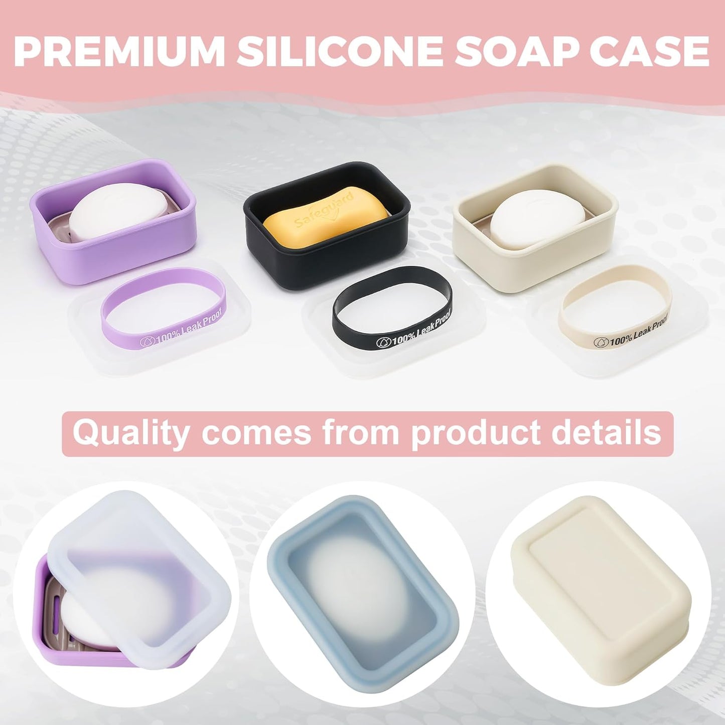 Compact Leakproof Travel Soap Case with Lid & Silicone Strap - Portable Draining Soap Bar Holder for Gym, Bathroom, Camping - Lightweight Silicone Soap Dish Container (Pink)
