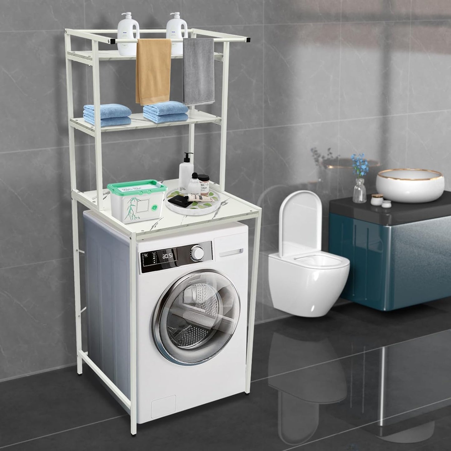 Gdrasuya10 White Over The Washer & Dryer Storage Shelves, 3 Tier Washing Machine Storage Shelf Utility Rack Standing Laundry Storage Shelf Organizer Save Space for Laundry Room