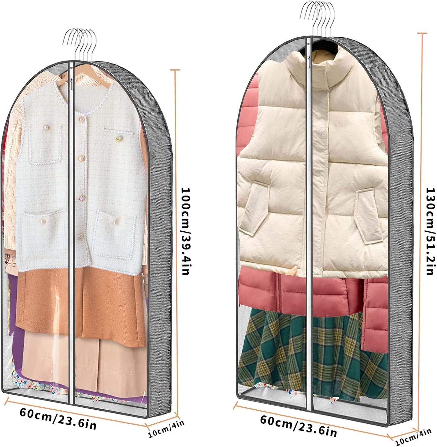 3 Pcs Garment Bags, 40" & 50" PEVA Moth-Proof Breathable Dust Cover, Hanging Clothes Covers with Bedroom, Suits, Padded Clothes, Shirts Prevent Dust