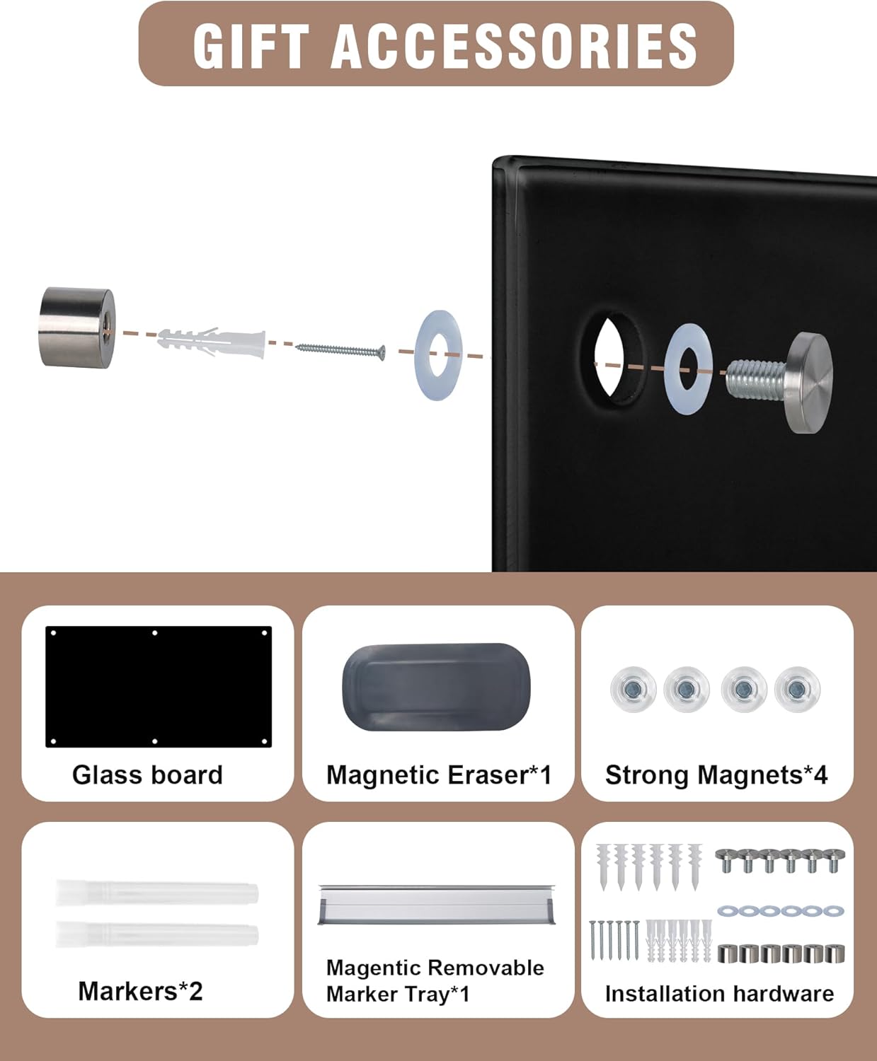Magnetic Glass Whiteboard,72"x48" Wall Mounted Frameless Dry Erase Board for Office, Home & School Black