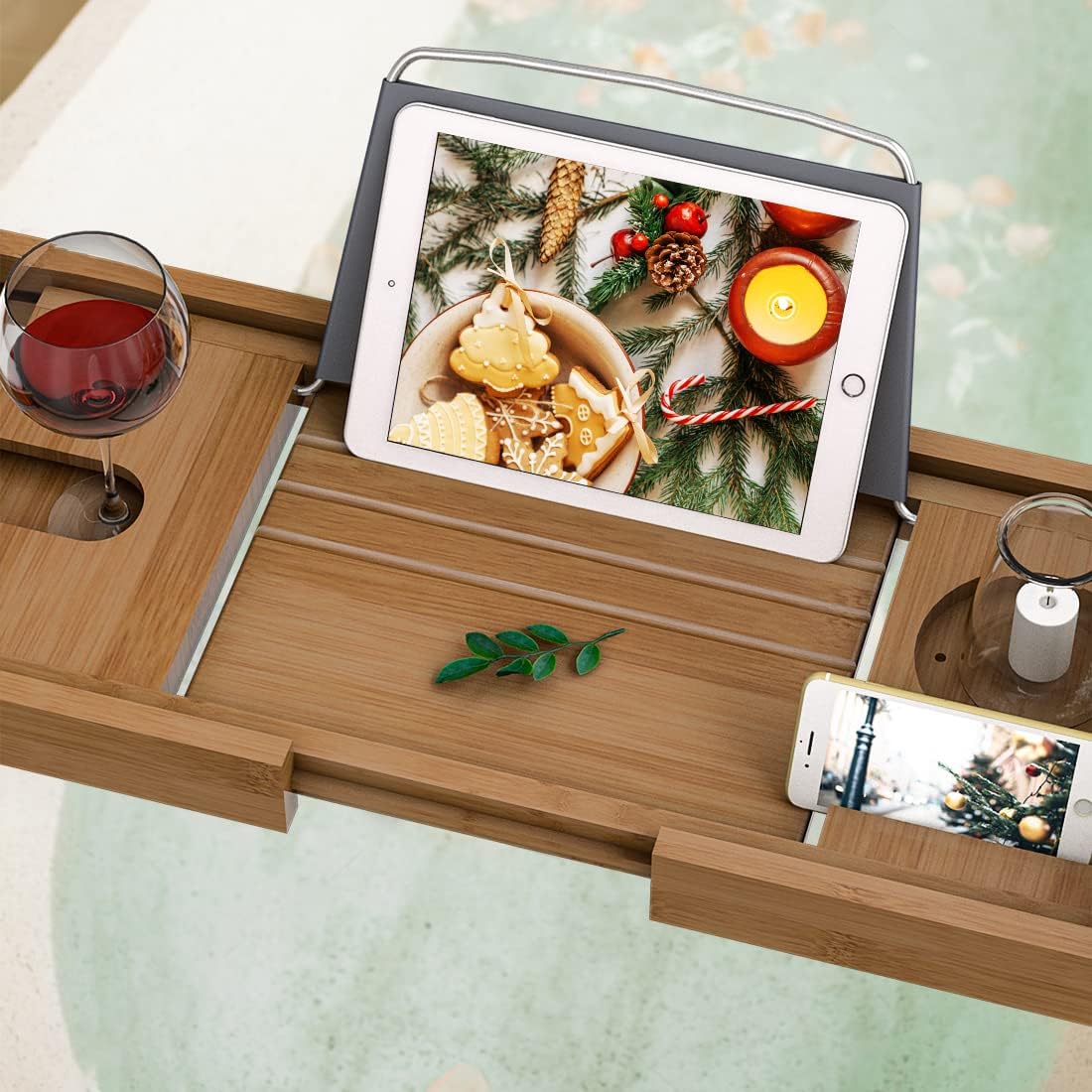 Bath Caddy Tray for Bathtub - Bamboo Adjustable Organizer Tray for Bathroom with Free Soap Dish Suitable for Luxury Spa or Reading(Walnut)