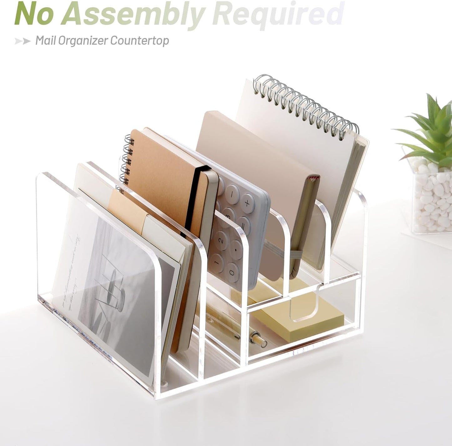 SANRUI Desk Organizers and Accessories, Acrylic Mail Organizer Countertop, 5-Slots File Sorter with Drawer, Desktop Organizer for Office Supplies