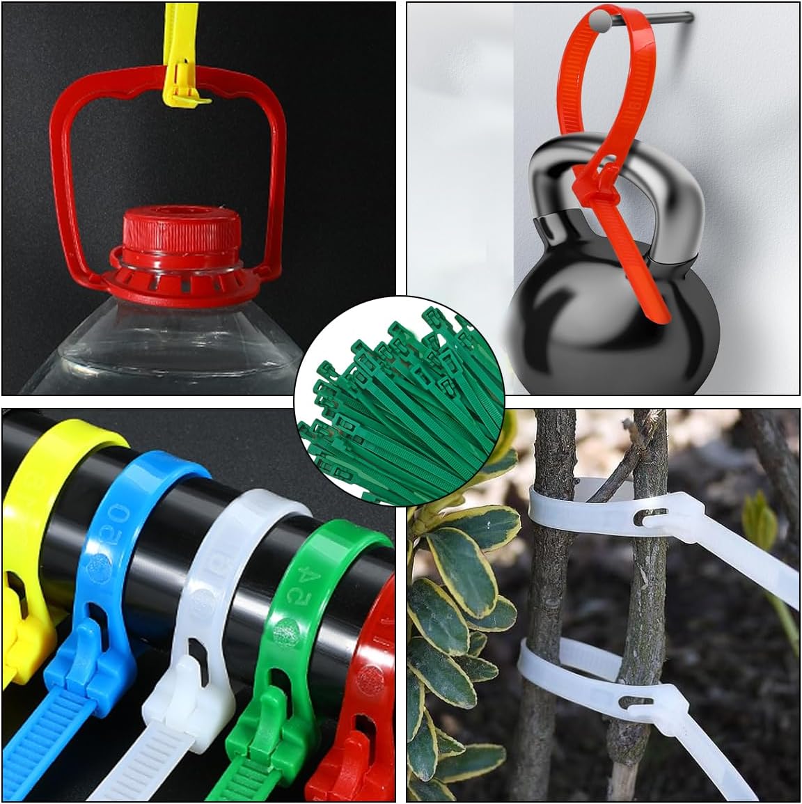 250 Count 10 Inch Reusable Cable Ties Green – Heavy Duty Releasable Zip Ties, 36 LBS for Electronics, Gardening, and Multi-Purpose Bundling