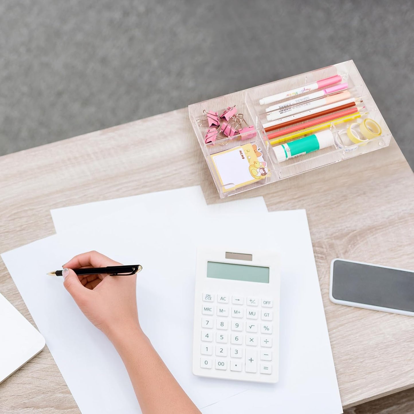 Acrylic Clear Desk Drawer Organizer 6 Section 11 x 6.1 x 1.38 Inch Storage Tray Organizer for Pens, Stationery, Desktop, Office, Bathroom, Kitchen, Makeup Supplies