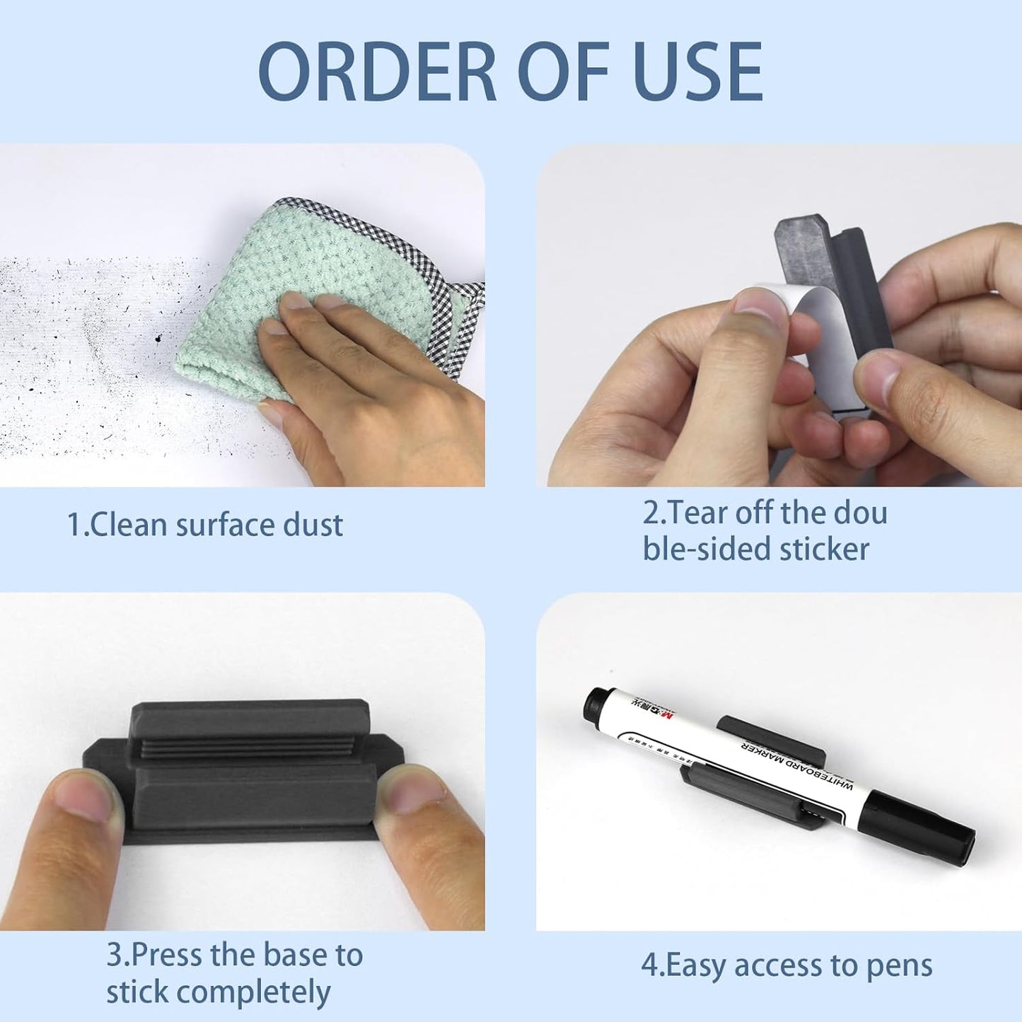 Pencil Holder for Desk Set of 20, Adhesive Pen Holder with 20 Extra Upgraded Stickers, Silicone Pen Holders & Marker Clip for Walls, Clipboards, Classroom, Office, Teacher Accessories Supplies (Black)