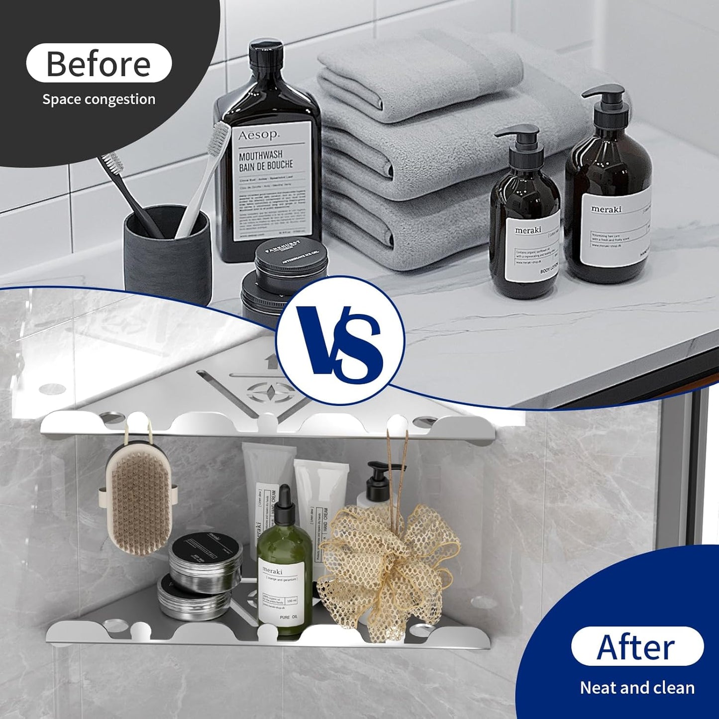 2 Pack Corner Shower Shelf, 10" 304 Stainless Steel Modern Corner Shower Shelf for Inside Shower, Heavy Duty Shower Caddy Organizer with Razor Hole, Drilling Installation (Brushed Nickel, 10")