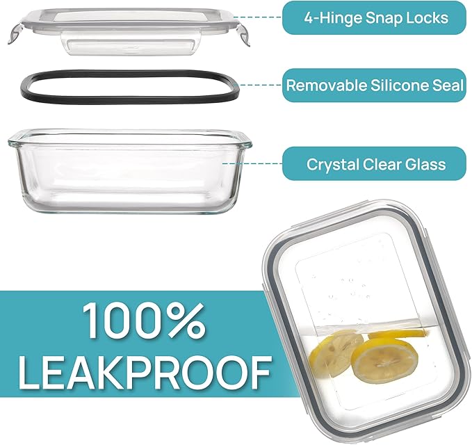 Vtopmart Glass Storage Containers with Lids, Meal Prep Food Container Sets, Lunch Box with Snap Airtight Lid for Microwave, Oven, Freezer and Dishwasher (5pack 36oz)