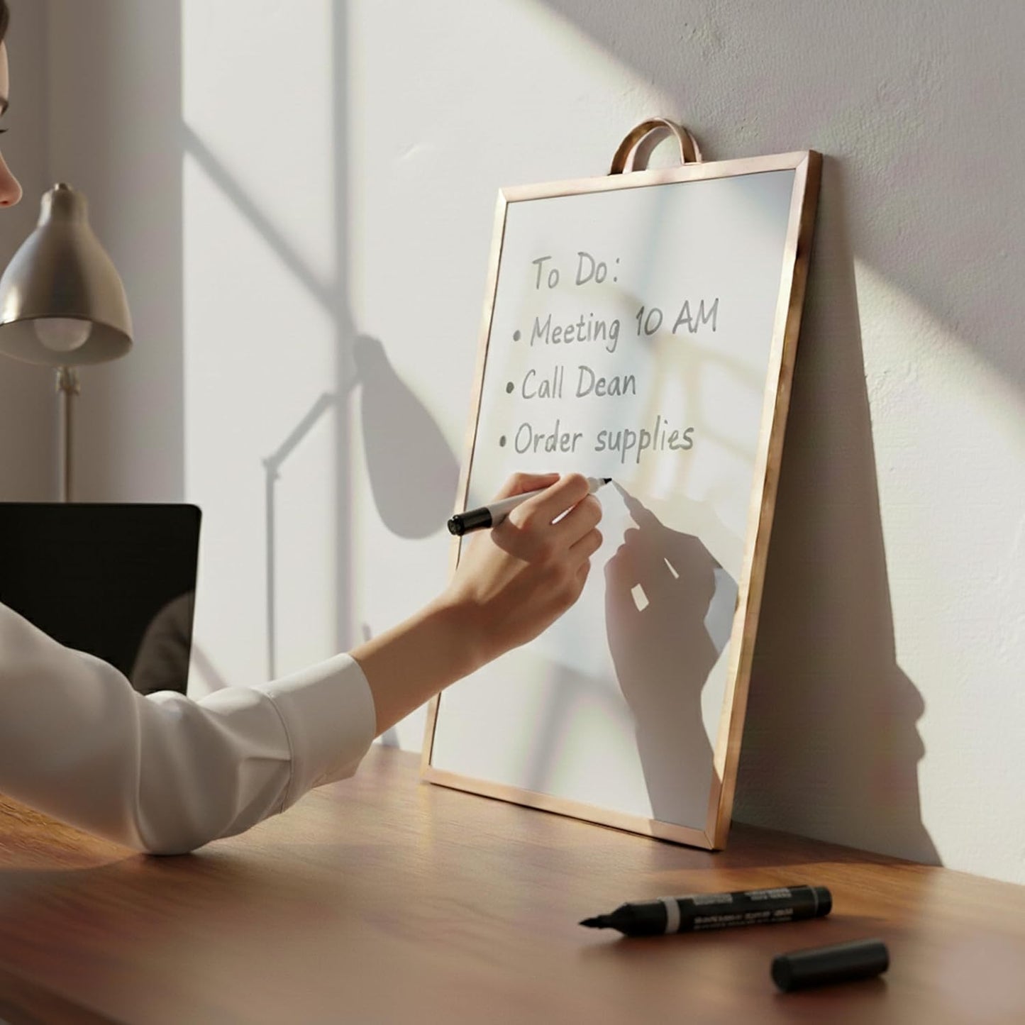 Small Whiteboard 12 x 16 Inch Magnetic Dry Erase Board with Handle | Rose Gold Aluminum Frame | Double-Sided Portable Board for Home, Office, Reception, Events | 2 Markers, Eraser & 2 Magnets