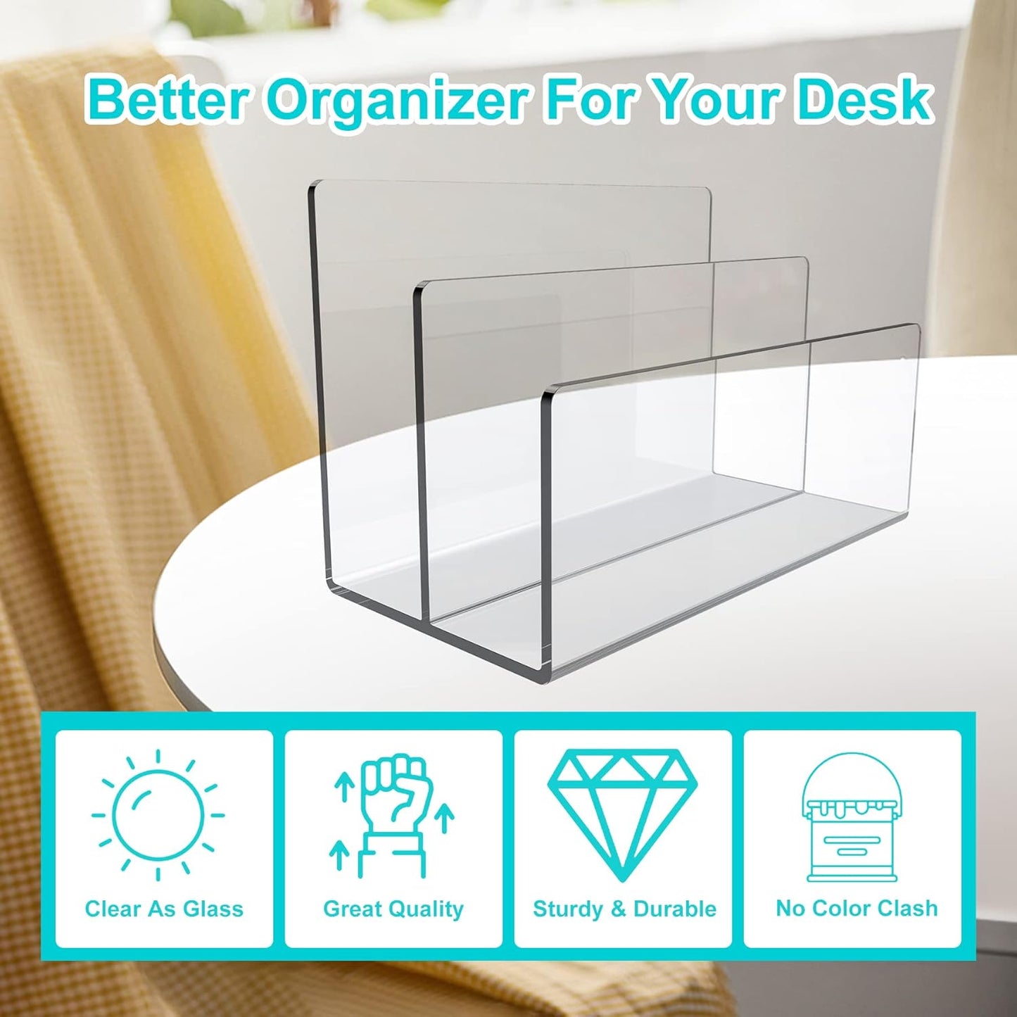 Boloyo Acrylic File Holder,2PC 2 Sections Clear File Organizer Mail Letter Sorter Desktop Folder Holder for Home Office School Envelope Bill Filling Paper Document