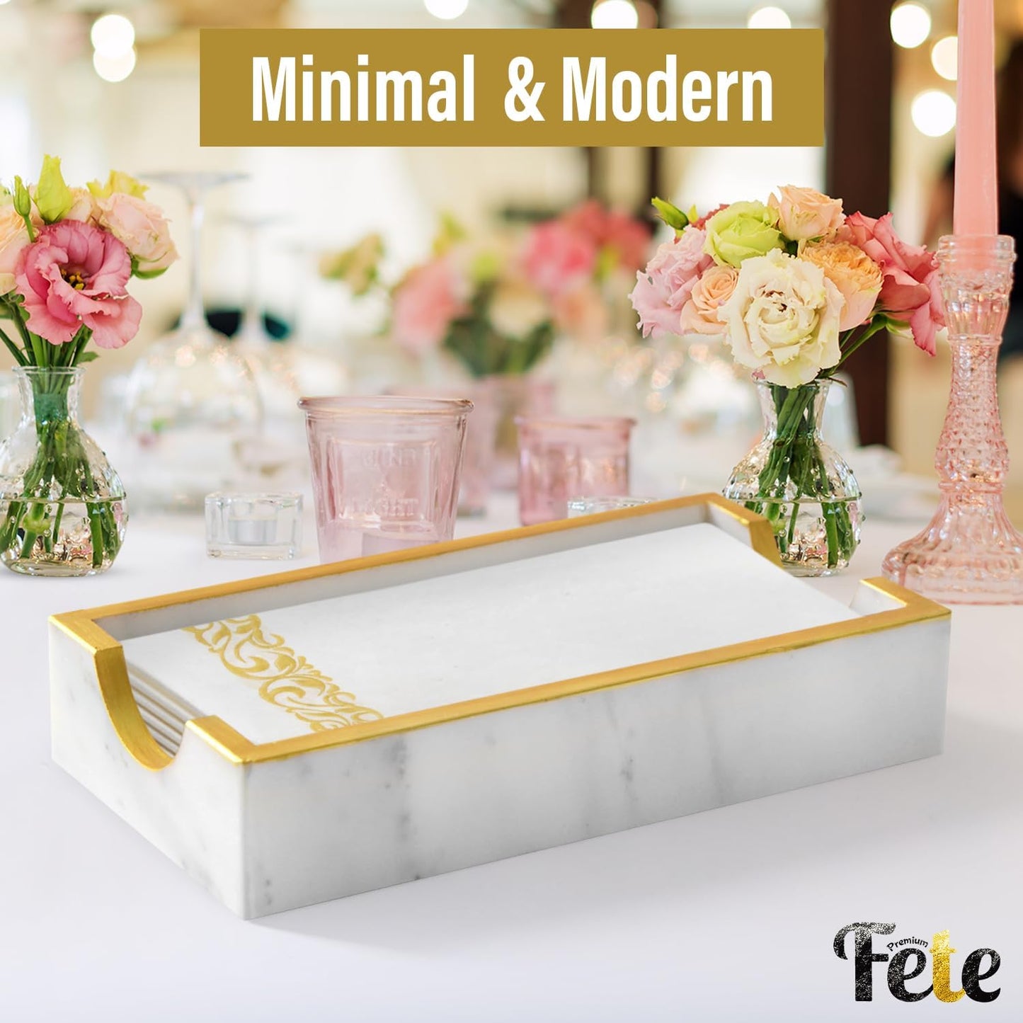 Fete Marble Tray for Bathroom - Guest Towel Holder Tray - 4 x 10 - White Marble