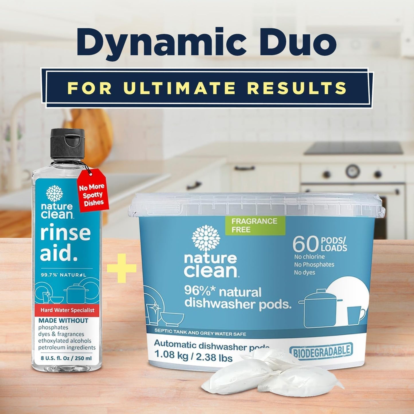 Nature Clean All Natural Dishwasher Rinse Aid Cleaner, Liquid Dishwasher Rinse Agent for Spot-Free Glass & Cutlery in Hard Water, Non Toxic Dish Washer Rinse Aid & Stain Remover, 8 oz/250ml, Pack of 3