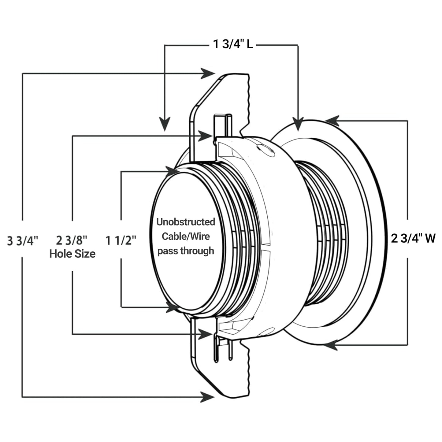 2PK White Patented: Only Cable, Wire, Cord Management Tool-Free Self-Securing/Locking Grommet and with Cap Slider, for Walls, Ceilings, Desks - Used for All Surfaces 3/8" to 1" Thick. Made in USA