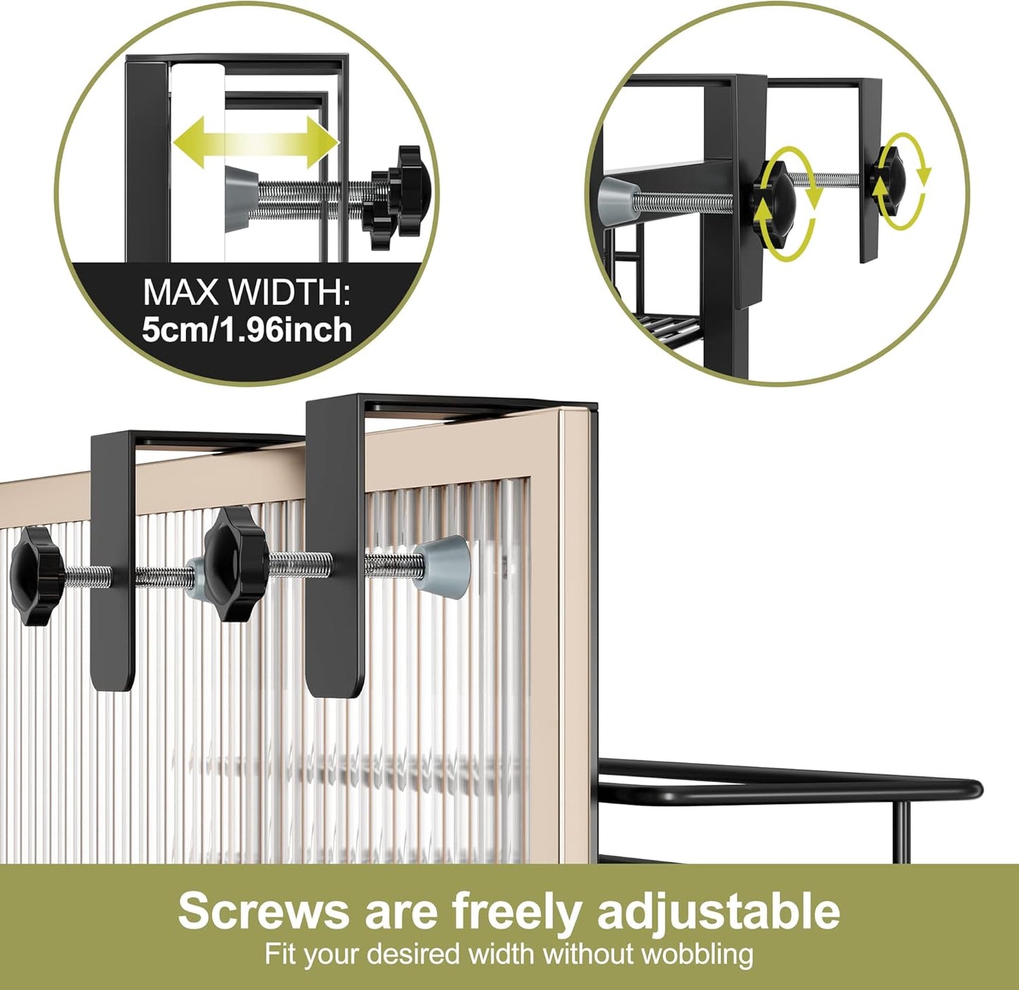 Orimade Adjustable Hanging Over the Shower Door Caddy,Bathroom Organizer Shelf Storage with 4 Hooks for Razor,No Drilling Rustproof Shower Rack Basket, 4 Tier, Matt Black