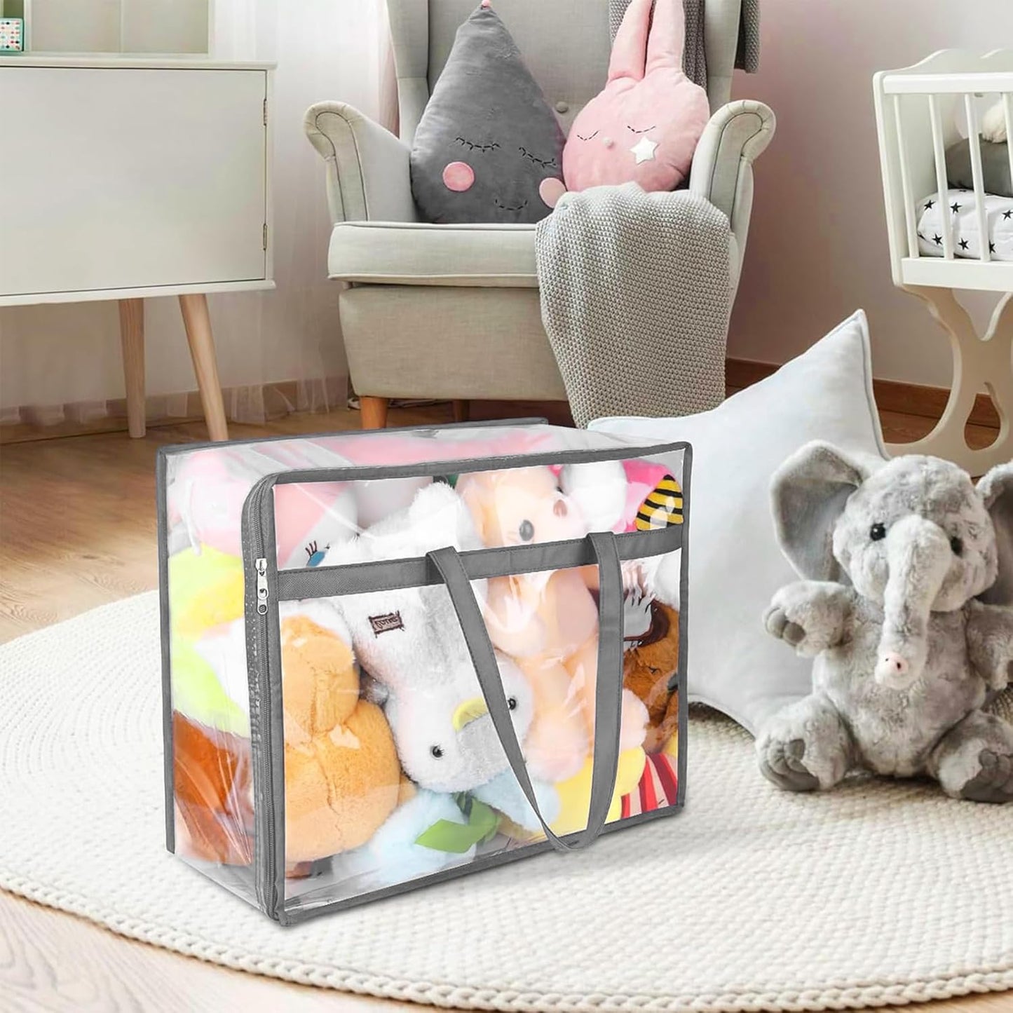 Budding Joy Clear Zippered Storage Bags for Clothes,40L Closet Organizers and Storage Containers Vinyl Moving Bag for Bedding, Linen, Blankets, Comforters, Clothing & Toys, Grey, 2 Pack