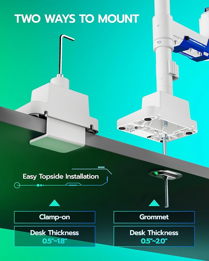 ARES WING Single Monitor Mount with USB, Ultrawide Monitor Arm for 24 to 57 Inch Heavy Duty Curved Screen, Adjustable Gas Spring Monitors Arm Stand up to 66LBS with 75/100/200 Vesa Mount, White