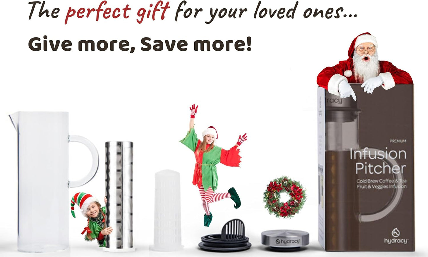 Cold Brew Coffee Maker - Large Glass Infusion Pitcher 1.6 Quarts 52oz - Iced Coffee & Iced Tea Pitcher with Stainless Steel Lid & Fruit Infusion Tube - Perfect for Home or Office