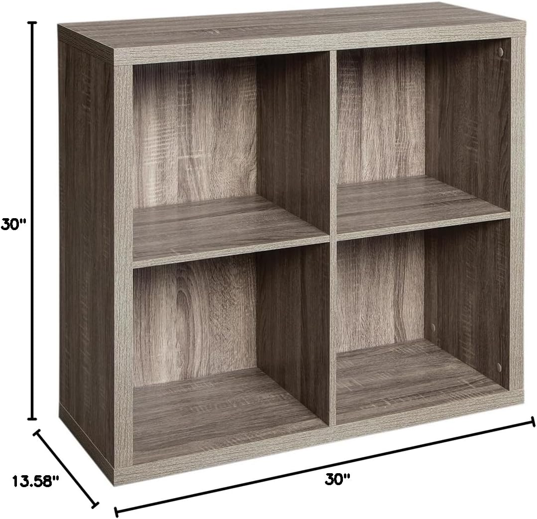ClosetMaid 4 Cube Storage Shelf Organizer Bookshelf with Back Panel, Easy Assembly, Wood, Weathered Gray