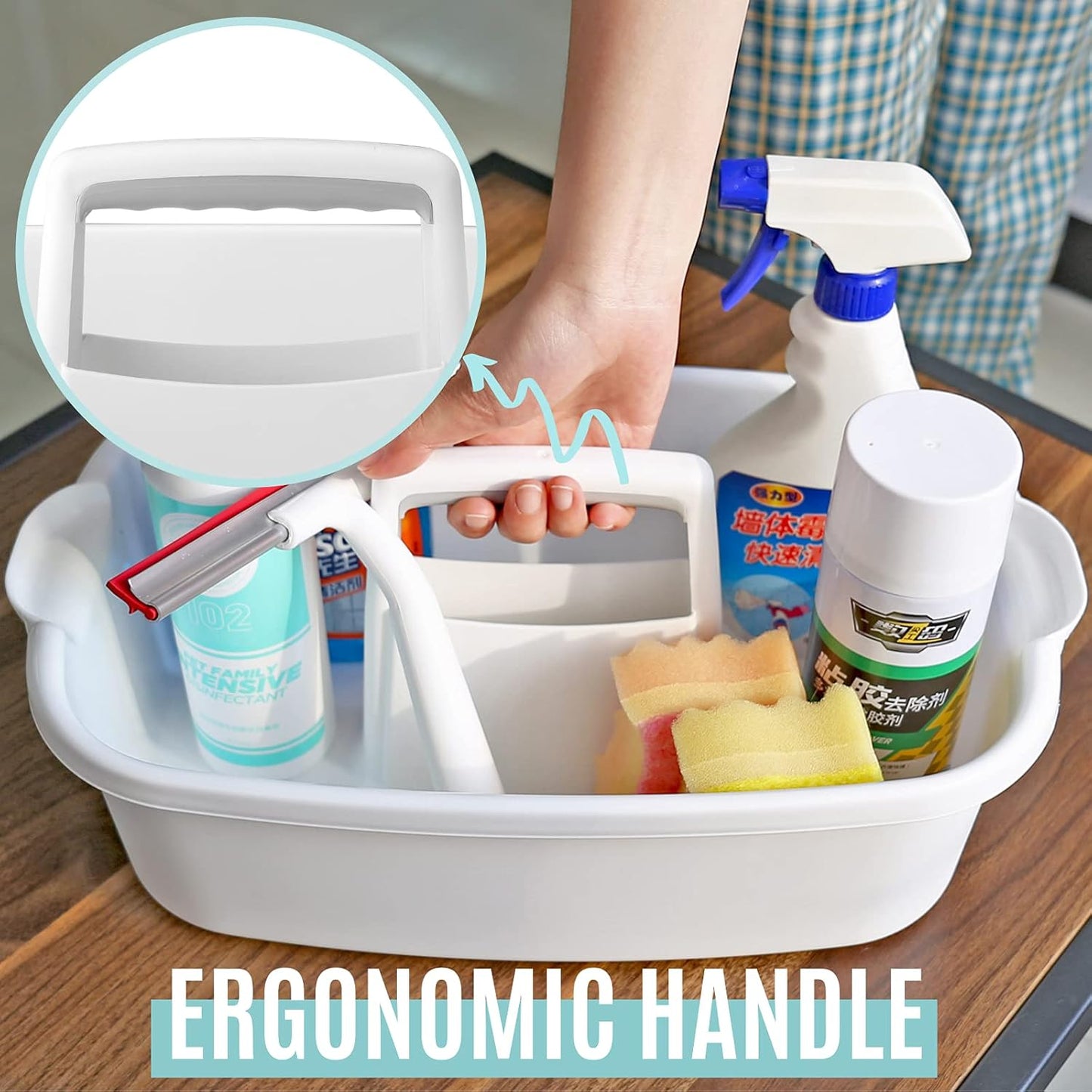 Cleaning Caddy Organizer with Handle, White Plastic Bucket for Cleaning Supplies Products, Cleaning Tool Storage Tote, 2 Pack