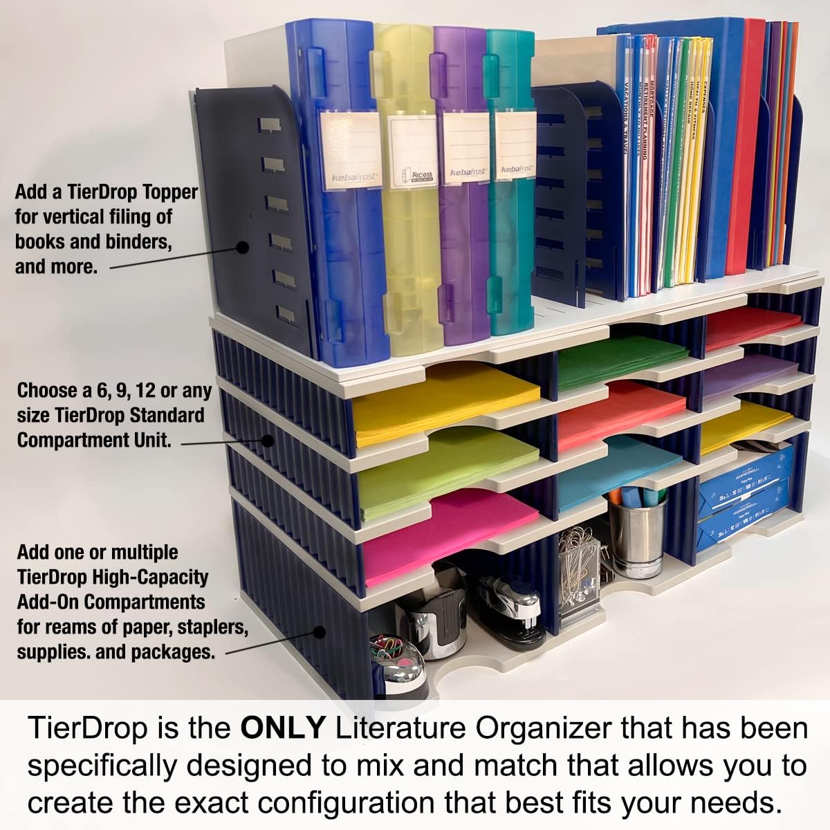 Ultimate Office Tierdrop Desktop Organizer. 6-Compartment High Capacity Mail, Classroom and Literature Sorter, Features Extra High Slots for Bulky Packages & Supplies. Add-On Tiers for Easy Expansion