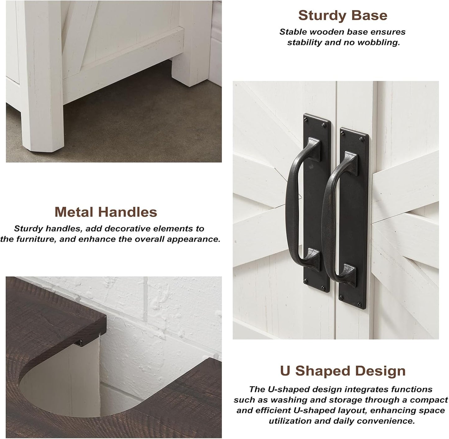 Bathroom Floor Cabinet, Farmhouse Storage Cabinet, Adjustable Shelf, Barn Doors, Cabinet for Bathroom, Kitchen, Living Room(Antique White)