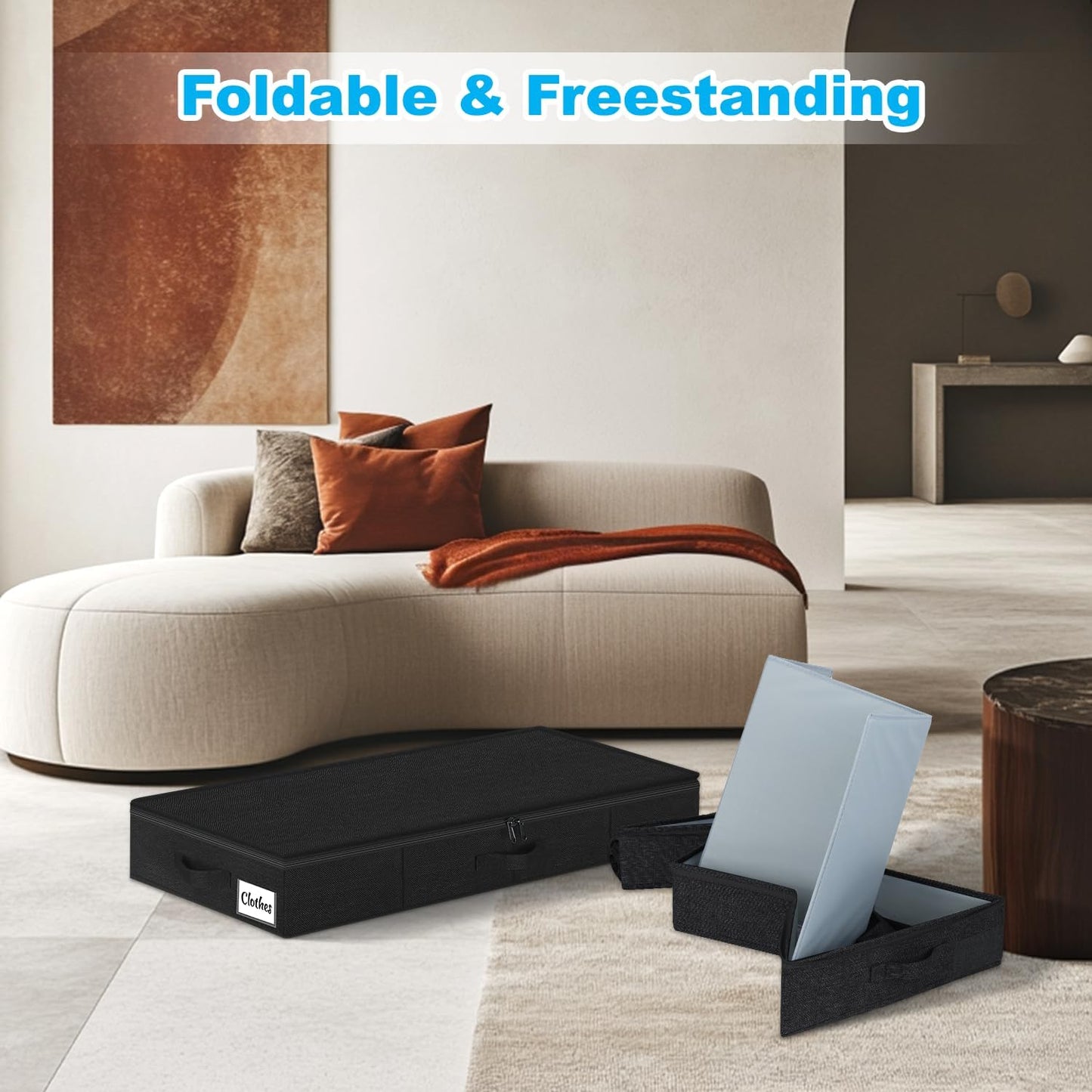 Under Bed Storage Container Bins 2 Pack, 4.5 Inch Slim Low Profile Underbed Clothes Storage Organizer for Dorm & Home, Use for Blanket and Toy Storage Box W/ Sturdy Bottom/Sides, Foldable Thick Fabric