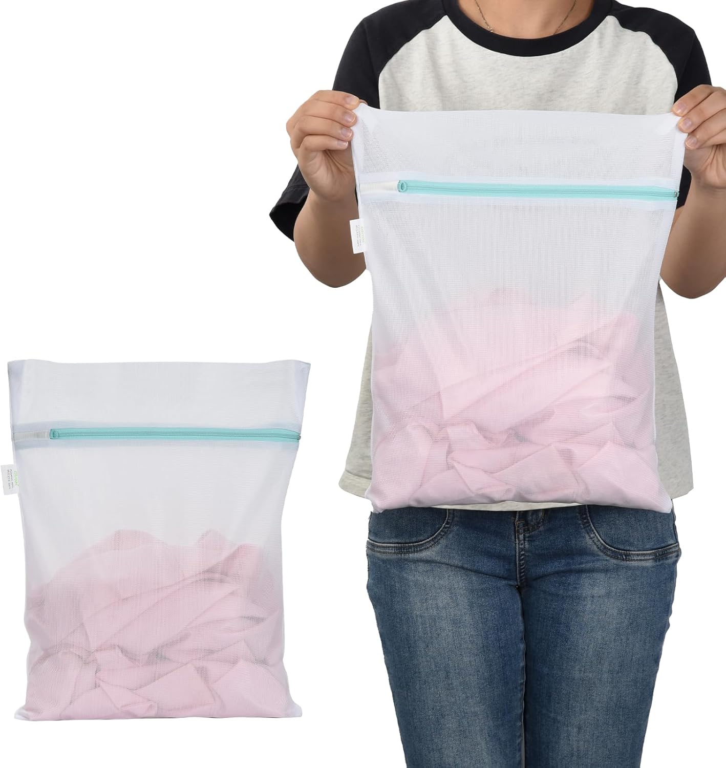 OTraki Mesh Laundry Bag for Delicates 12x16 inch Small Laundry Wash Bags for Washing Machine with Reinforced Zipper Soft Fine Mesh Lingerie Bags for Washing Delicates Bra Socks Underwear, White