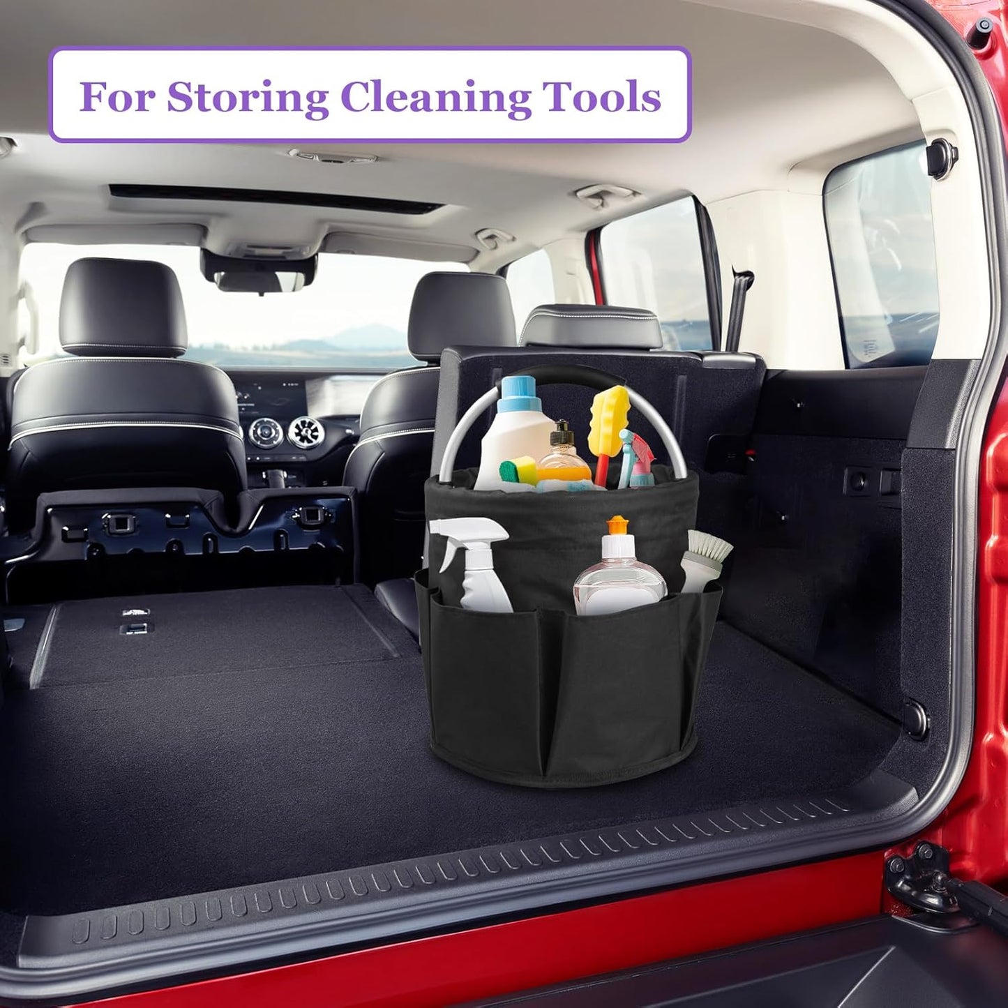 2Pack 17L Foldable Cleaning Supply Caddy for Family, Portable Shower Caddy with Handle and Pockets, Garden Tool Bag in 600D Oxford Fabric, Large Storage Basket for Dorm, Travel, Black + Pink