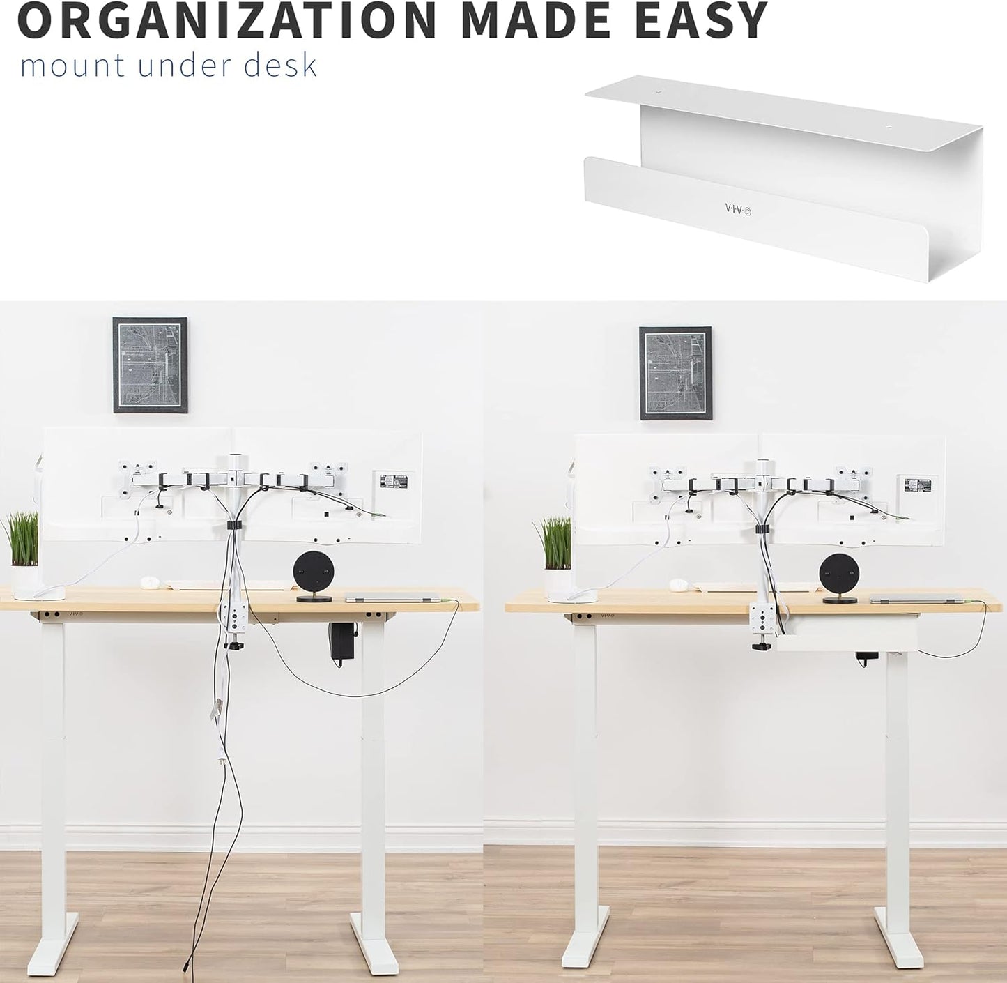 VIVO Under Desk 42 cm Cable Management Tray, Power Strip Holder, Cord Organizer, Wire Tamer for Office and Home, White, DESK-AC06-1CW