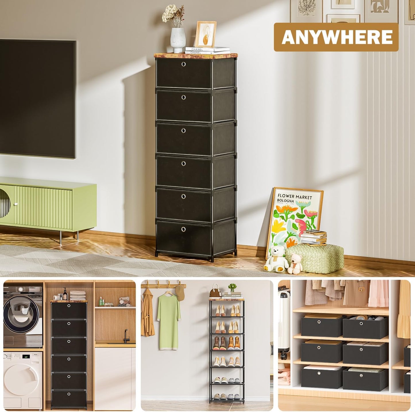 Fabric Storage Drawers and Chest of Drawers, Beautiful Small Dresser with Drawers, Sturdy 6 Drawer Dresser for Closet Dorm,Drawer Unit for Toys,Yarns