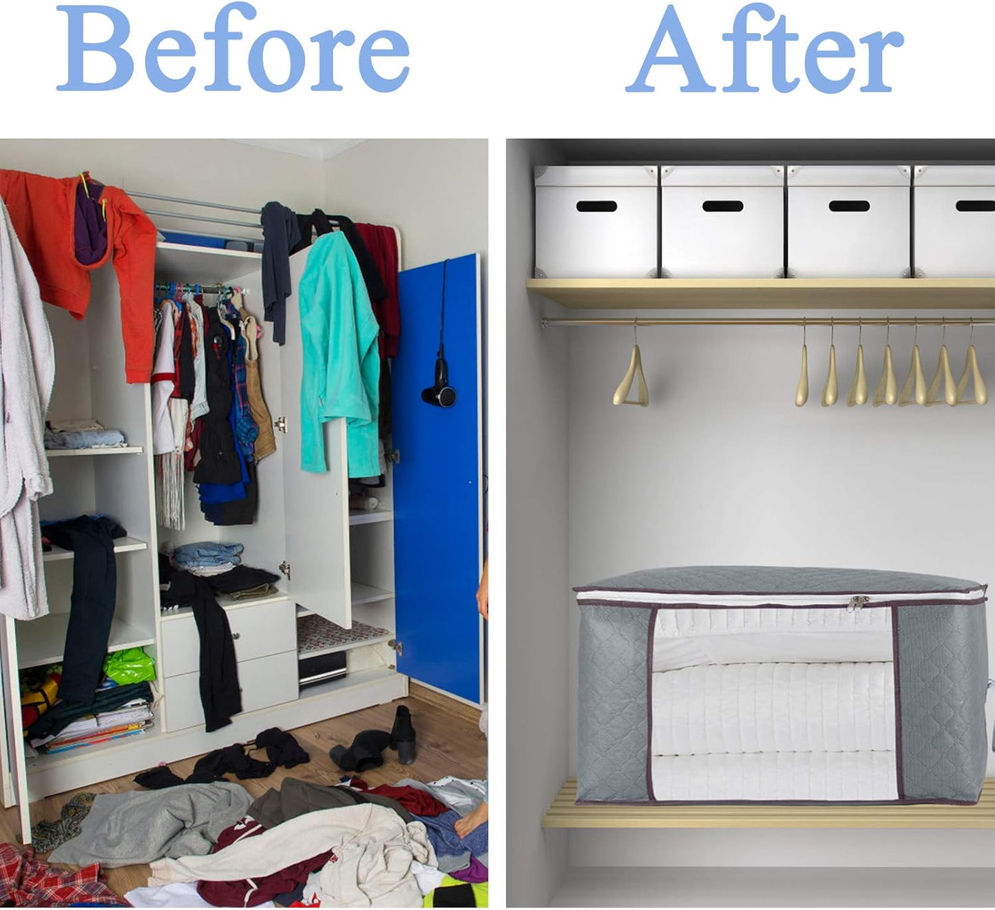 combocube 3Pcs Zippered Storage Bag for Closet King Comforter, pillow, quilt, bedding, Clothes, Blanket Organizers with Large Clear Window & Carry Handles Space Saver