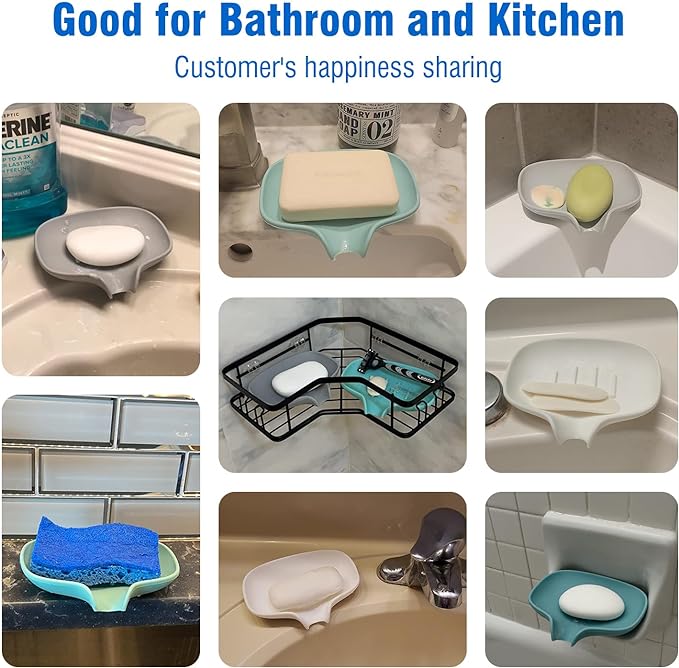 3 Pack Silicone Soap Dish with Drain, Bar Soap Holder for Shower/Bathroom, Self Draining Waterfall Soap Tray/Saver for Kitchen, Keep Soap Dry, Easy to Clean