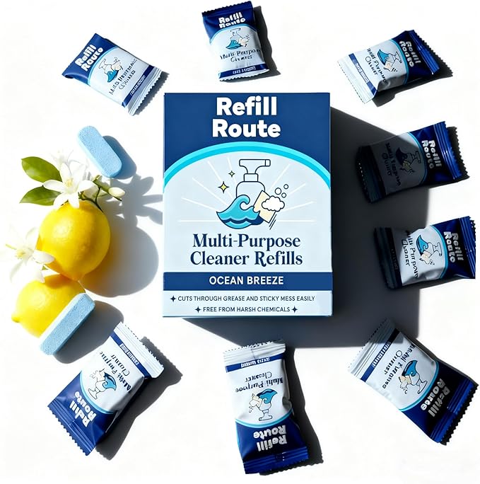 Eco-Friendly All Purpose Cleaner Tablets Refill – Multipurpose Cleaner Spray Concentrate for Kitchen, Bathroom & Home –Plastic-Free, Family Safe Multipurpose Cleaner – 12 Pack (Ocean Breeze)